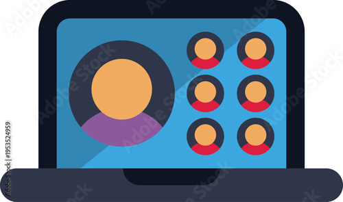 Laptop screen displaying a group video call with multiple participants