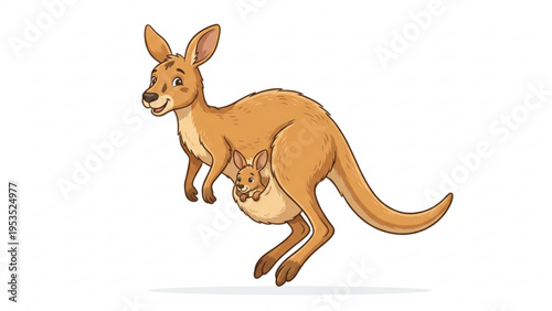 Australian Kangaroo Mother with Joey in Pouch Illustration