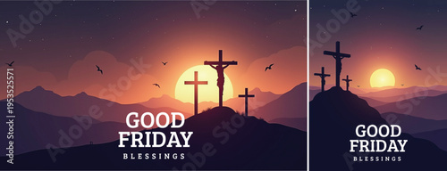 Dramatic Good friday with cross background, 
Good friday holy week background for banner and social meida template