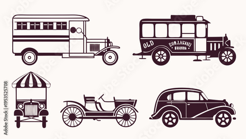 Vintage Automobile Collection Icon Set Retro Vehicle Set for Transportation History Design Projects