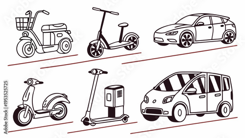 Electric Scooters Mopeds and Cars Transportation Options for Urban Mobility Web Design Illustration