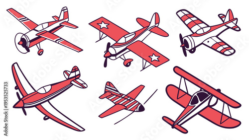 Vintage Airplane Set Aviation Icons for Kids Toys Travel Web Design Fun Retro Aircraft Collection
