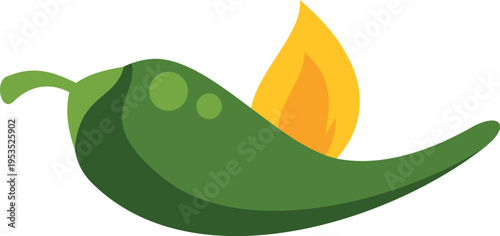 Green jalapeno pepper icon representing spicy food with a hot flame
