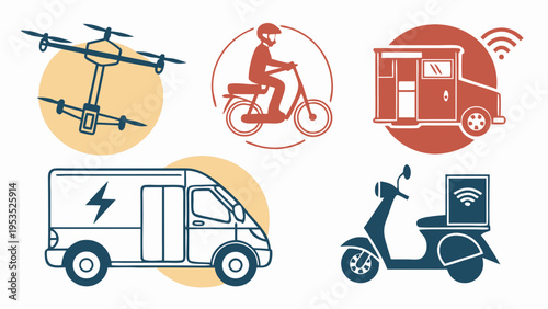 Electric Delivery Vehicles Drone Scooter E-Bike Logistics for Modern Urban E-Commerce Shipping and Distribution
