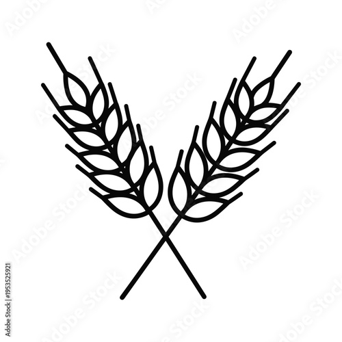 Stylized Wheat Stalks Icon, Crossed Wheat Ears, Minimalist Design