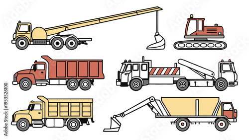 Construction Vehicle Set Crane Dump Truck Excavator for Infrastructure Development and Heavy Industry Web Design Projects