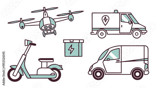 Electric Delivery Vehicles Drone Scooter Battery Charging for Future Urban Logistics and E-Commerce Shipping Solutions