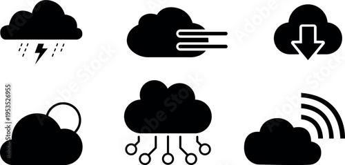 Cloud icon set for weather forecasting and cloud computing