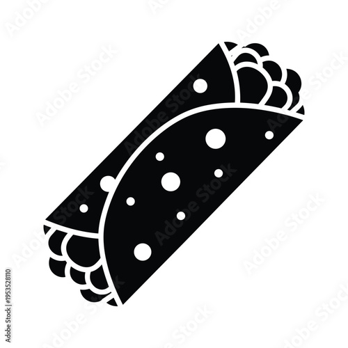 Black Icon of a Burrito or Wrap, Simple and Clean Design