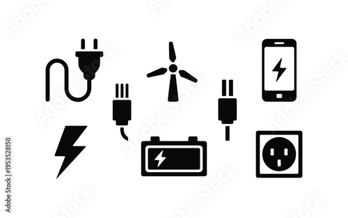Cuadro en lienzo Electricity and energy icons including plugs battery wind turbine and smartphone