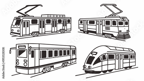 Urban Transit Vector Set Modern Tram Subway Train Collection for City Transportation Web Design Projects