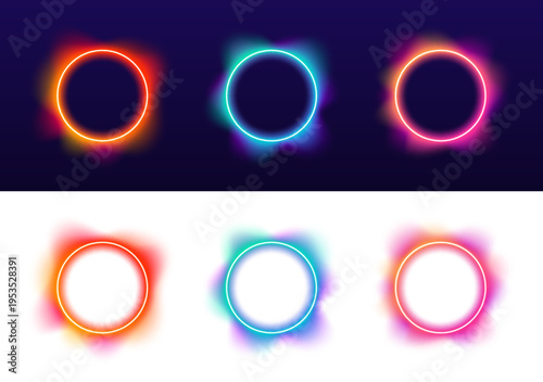 Vibrant neon circle with glowing gradient, smooth edges and luminous highlights vector