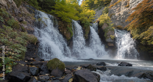 Majestic Waterfall Cascade in Lush Forest-(Air Terjun Megah di Hutan yang Subur)