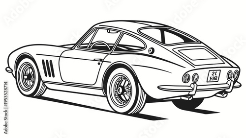 Classic Sports Car Rear View Line Drawing for Automotive Enthusiast Magazine Web Design Projects