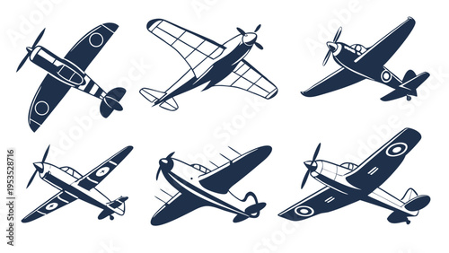 Vintage Military Aircraft Silhouettes Set for Aviation History Design Projects and War Themed Graphics