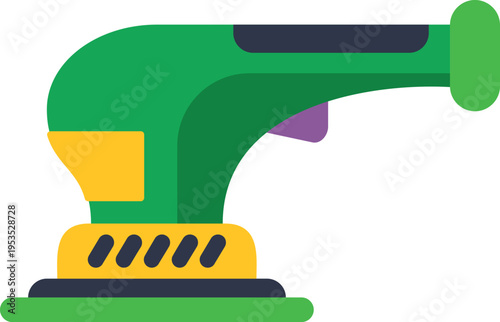 Green and yellow orbital sander representing carpentry and woodworking