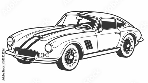 Classic Sports Car Line Art Illustration for Automotive Enthusiast Web Design and Vintage Racing Promotion