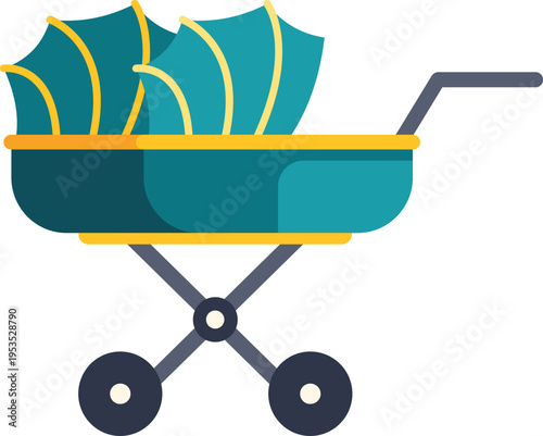 Double stroller providing transport for two infants, icon on white background