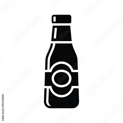 Black Icon of a Beverage Bottle with Label