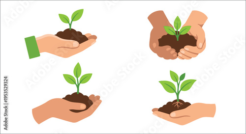 Hands cradling young plants symbolizing growth and environmental care