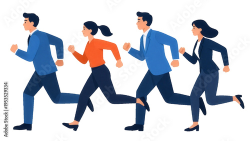 team running forward with speed and unity towards a common goal on transparent Background. Group of business professionals in suits engaged in a career race for work competition.