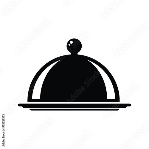 Simple Black Silhouette of a Food Serving Cloche or Dome on a Plate