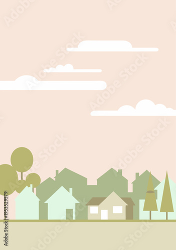 Charming Neighborhood Scene Vector Illustration A Peaceful Residential Landscape with Trees and Houses