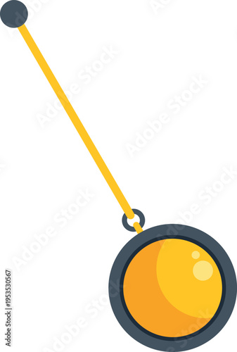 Pendulum bob with yellow sphere and dark grey frame swinging, showing physics concept