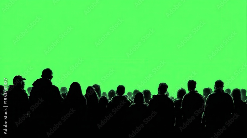 Obraz premium Group of people standing together in front of a green screen for entertainment or performance in a studio location