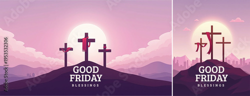 Dramatic Good friday with cross background, 
Good friday holy week background for banner and social meida template