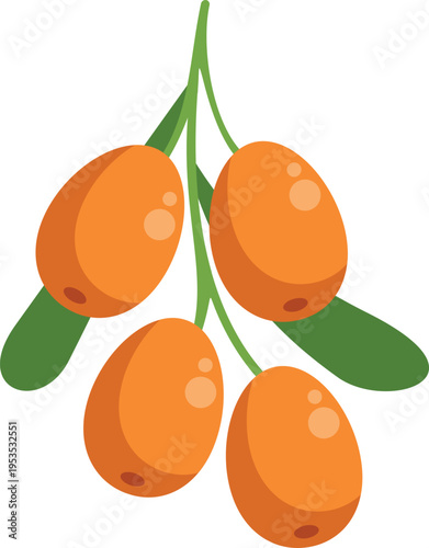 Sea buckthorn berries on a branch with leaves, offering health and wellness