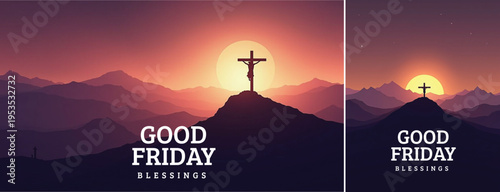 Dramatic Good friday with cross background, 
Good friday holy week background for banner and social meida template
