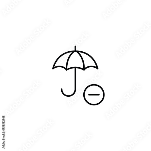 Umbrella and minus. Insurance policy cancelled. Pixel perfect, editable stroke vector icon