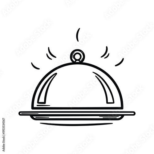Doodle Cloche Serving Tray Icon Vector - Restaurant Food Cover Icon