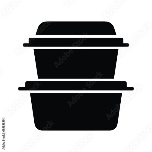 Stack of Two Black Food Containers Icon