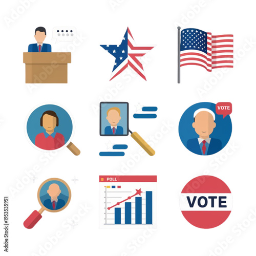 American election voting concept with various icons and symbols  politics and democracy