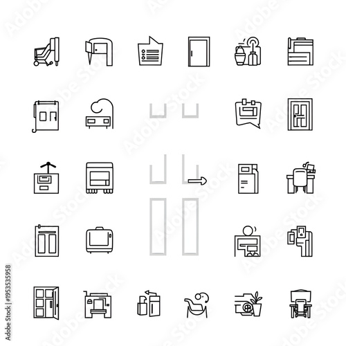 Door related icons. Editable stroke. Thin vector icon set