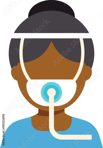 Illustration of a woman wearing a medical breathing mask connected to an oxygen tube
