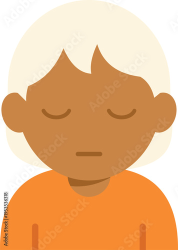 Minimalist flat illustration of a calm person with eyes closed wearing an orange shirt