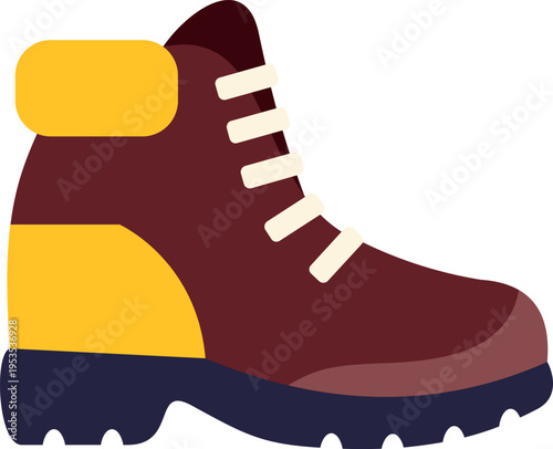 Modern flat design illustration of a durable hiking boot with yellow and brown colors