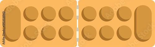 Minimalist illustration of an open wooden mancala board set against a clean white background