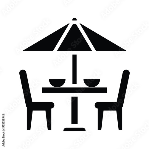 Outdoor Dining Icon: Table, Chairs, and Umbrella