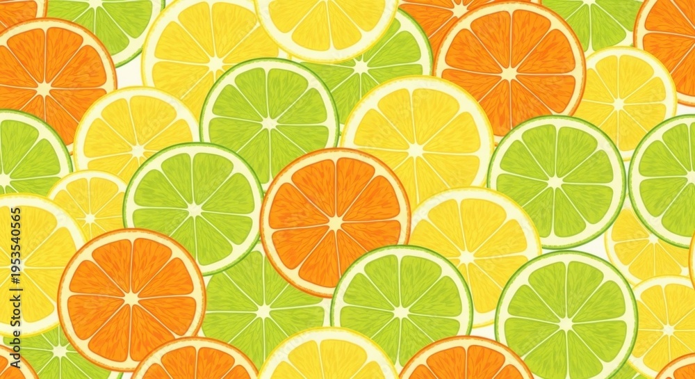 Obraz premium Vibrant Citrus Fruit Slices Seamless Pattern Background