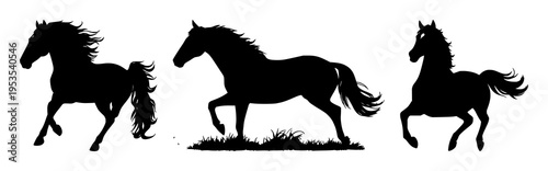 Horse galloping set with dynamic motion and elegant silhouette featuring equestrian, equine, animal with power and speed