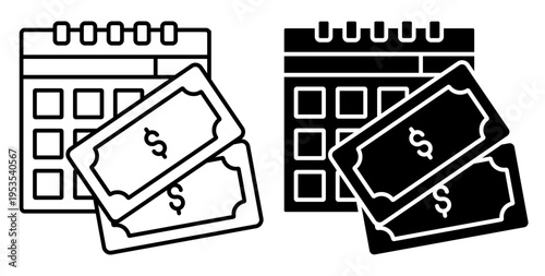 Linear icon. Monthly periodic payment of wages and pensions. Simple black and white vector symbol isolated on white background