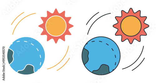 Linear icon. Sun warms the Earth South Pole with the arrival of spring. Simple colored vector symbol isolated on white background