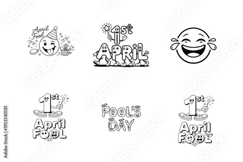 April Fool’s Day Line Art Illustration – Funny Minimal Outline with Jester Hat and Playful Expression