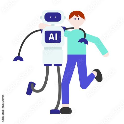 AIと人間の二人三脚で歩む共生と協力のイメージイラスト