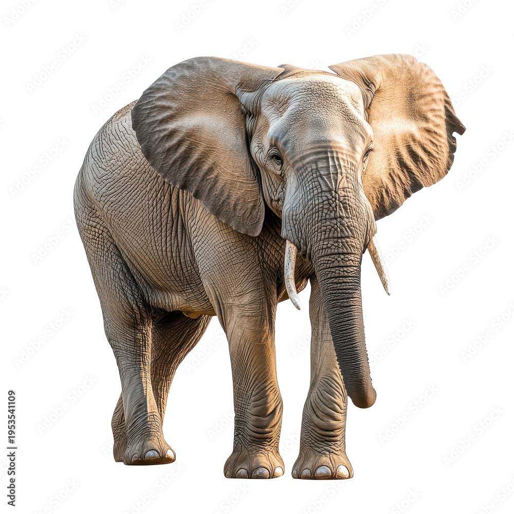 Fototapeta premium Elephant standing in a posed position with large ears and trunk extended during daylight in a natural environment