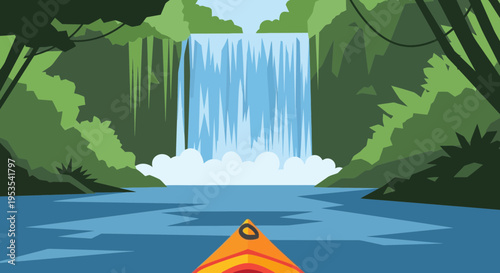 Kayaking to a Tropical Waterfall in a Lush Jungle